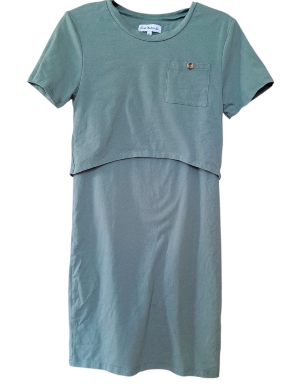 Rose Maternité Nursing Dress XS – Soft Sage Green Cotton Stretch – Breastfeeding